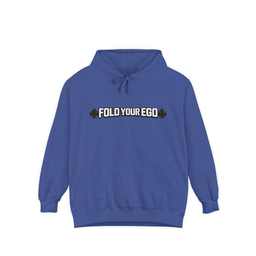 Fold Your Ego Embroidered Hoodie White Txt, Minimalist Statement Pullover - Flo Blue / S - Hoodie