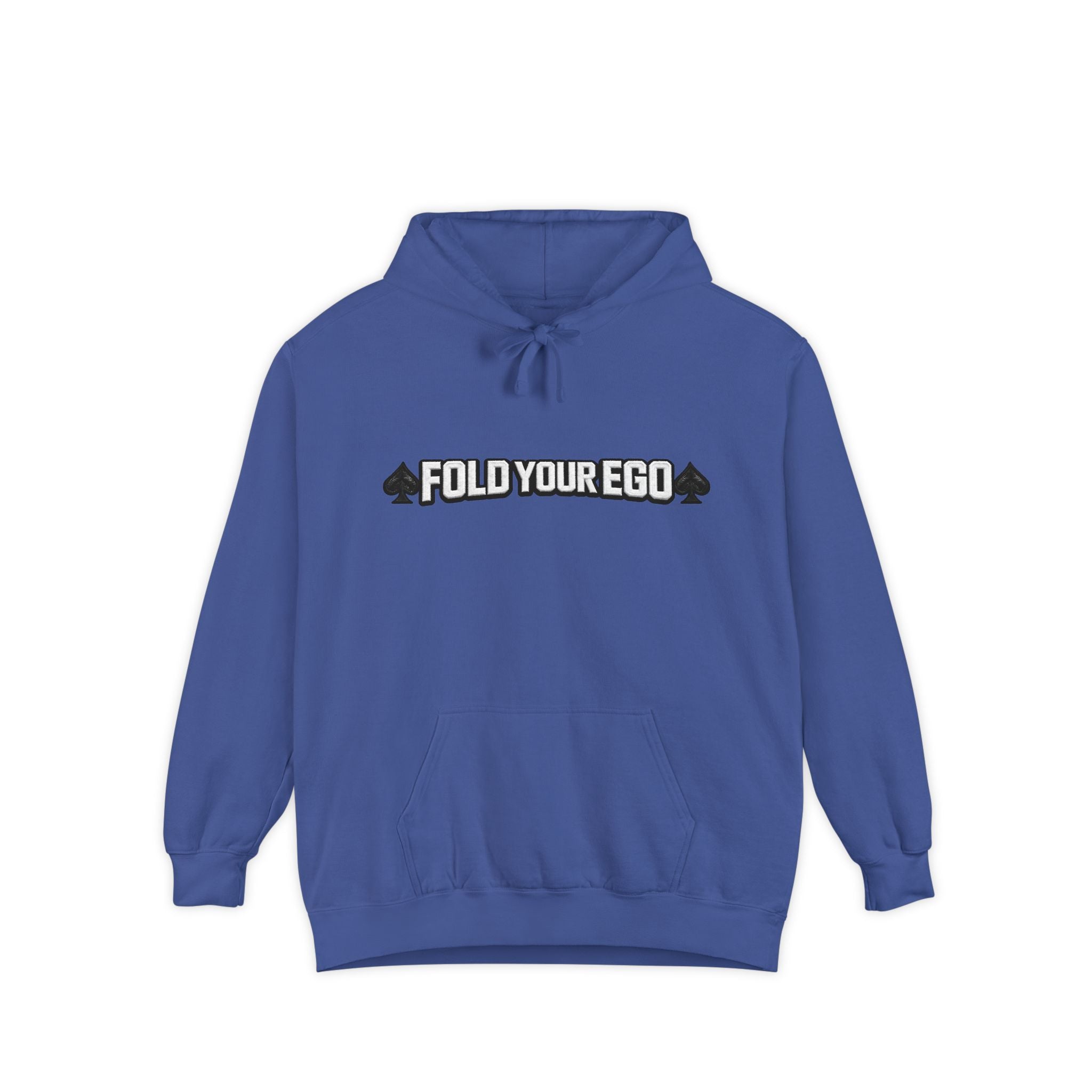 Fold Your Ego Embroidered Hoodie White Txt, Minimalist Statement Pullover - Flo Blue / S - Hoodie