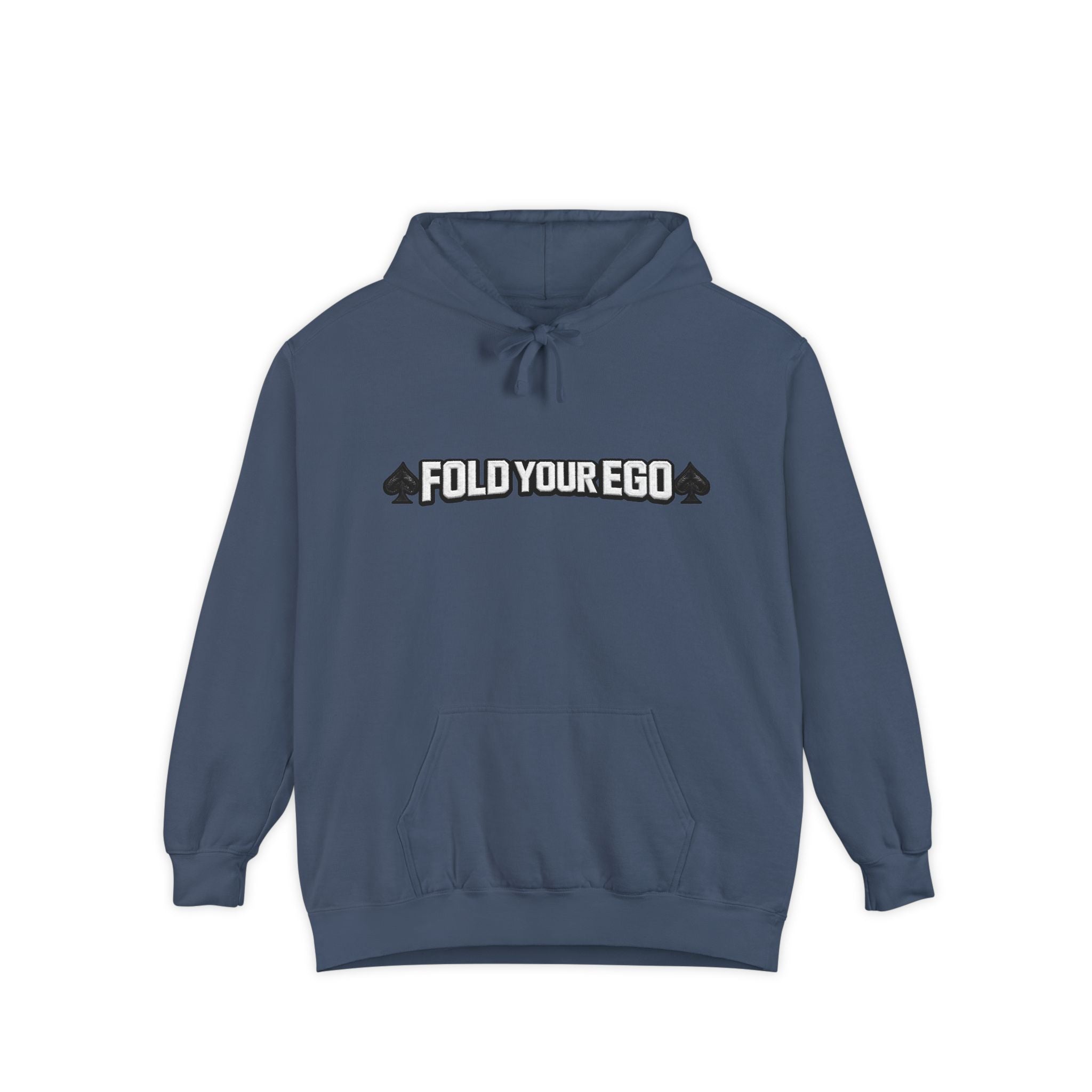 Fold Your Ego Embroidered Hoodie White Txt, Minimalist Statement Pullover - Denim / S - Hoodie