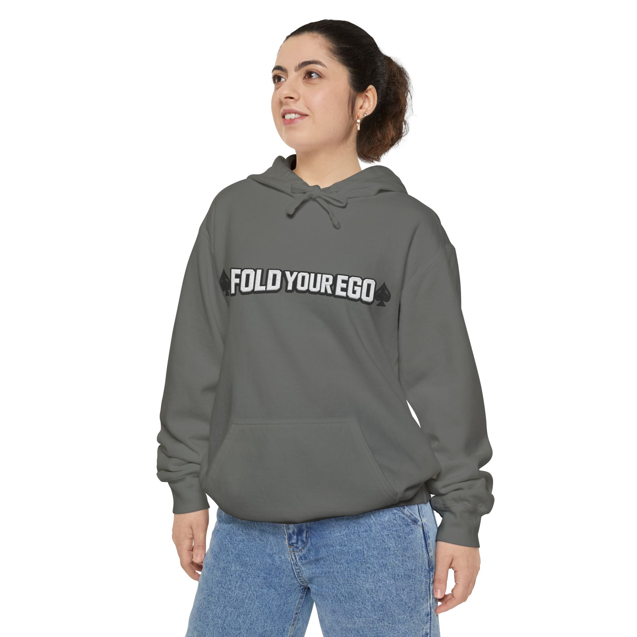 Fold Your Ego Embroidered Hoodie White Txt, Minimalist Statement Pullover - Hoodie