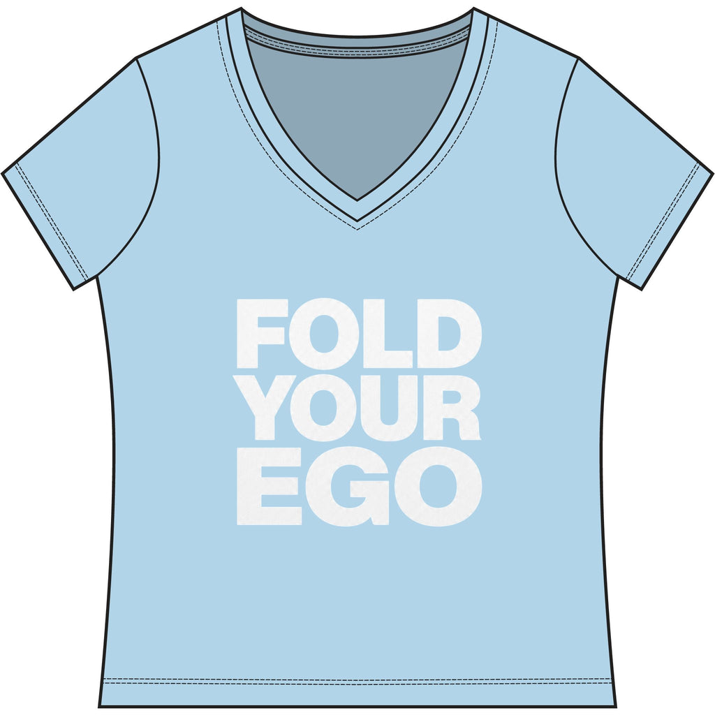 Fold Your Ego V-Neck T‑Shirt, Women’s Relaxed V-Neck Tee - XXL / Crystal Blue - V-neck
