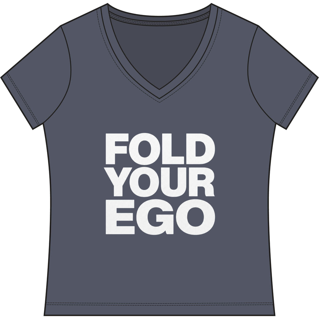 Fold Your Ego V-Neck T‑Shirt, Women’s Relaxed V-Neck Tee - XXL / Heathered Navy - V-neck