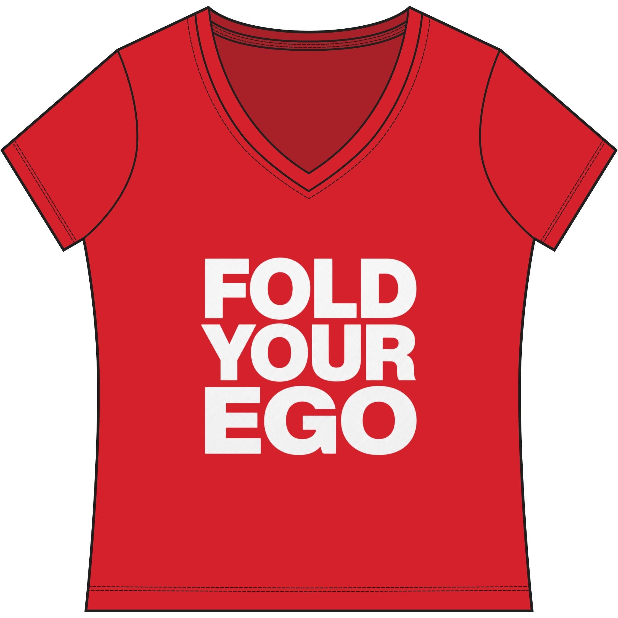 Fold Your Ego V-Neck T‑Shirt, Women’s Relaxed V-Neck Tee - XXL / Ruby Red - V-neck