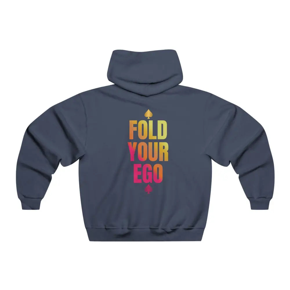 Black poker hoodie featuring bold “fold Your Ego” design. Made from a soft, durable fabric with an adjustable hood and spacious front pockets. Perfect poker apparel for tournament players, cash game grinders, and casual poker enthusiasts looking to showcase their love for the game.