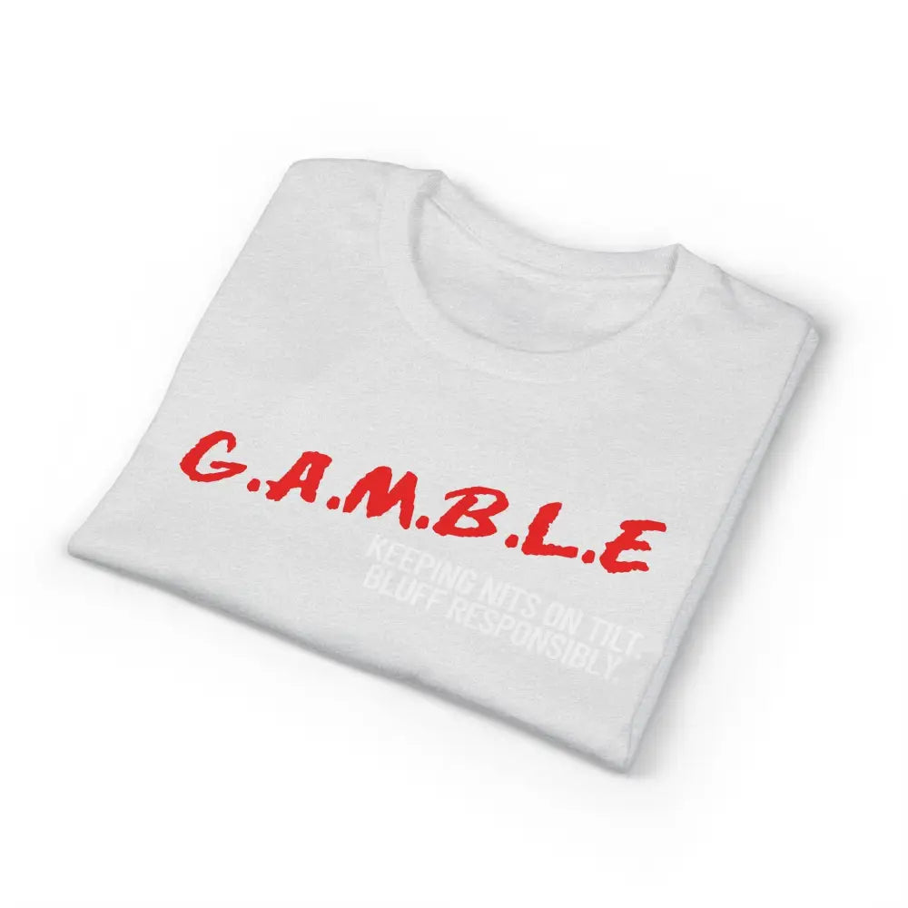 G.A.M.B.L.E. Graphic T-Shirt, Bold Red Lettering Casual Tee NEW - T-Shirt