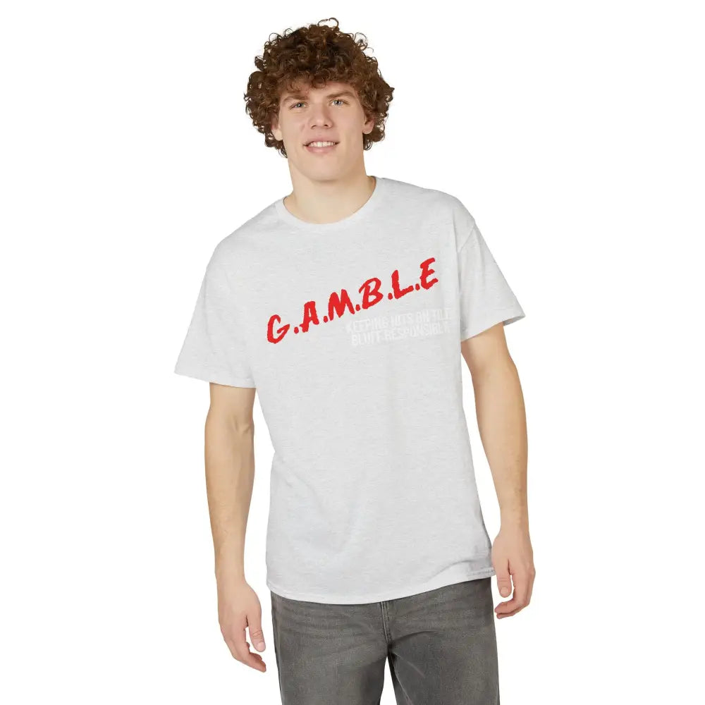 G.A.M.B.L.E. Graphic T-Shirt, Bold Red Lettering Casual Tee NEW - T-Shirt