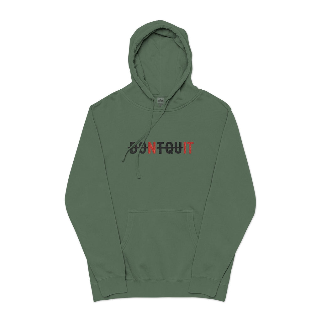 Hoodie, ’Don’t Quit’ Distressed Script Pigment-Dyed Fleece - S / Pigment Alpine Green - Hoodie
