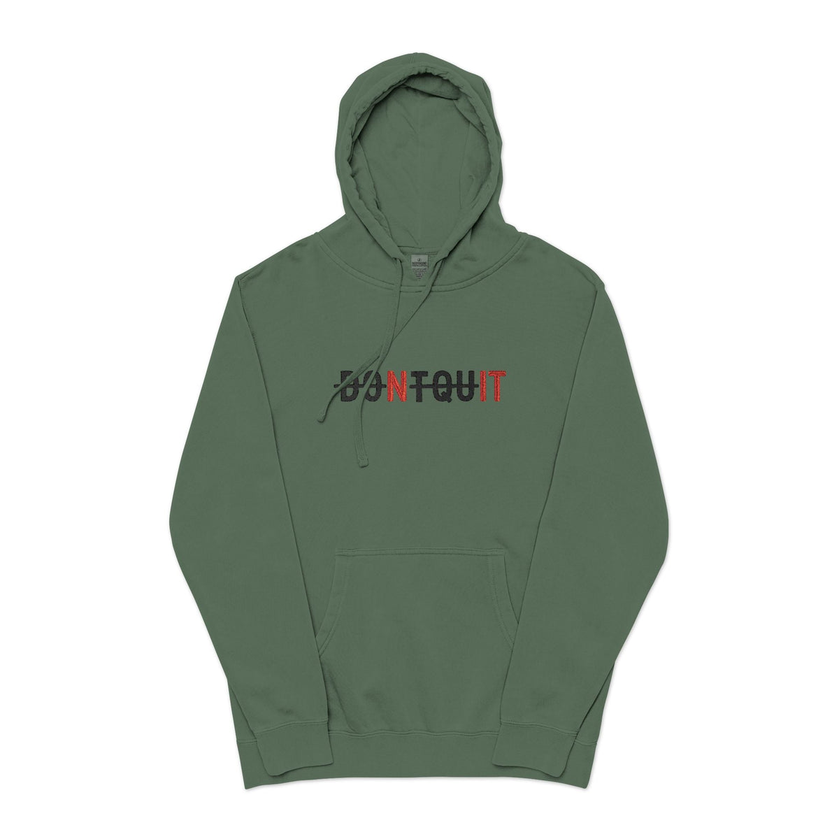 Hoodie, ’Don’t Quit’ Distressed Script Pigment-Dyed Fleece - S / Pigment Alpine Green - Hoodie
