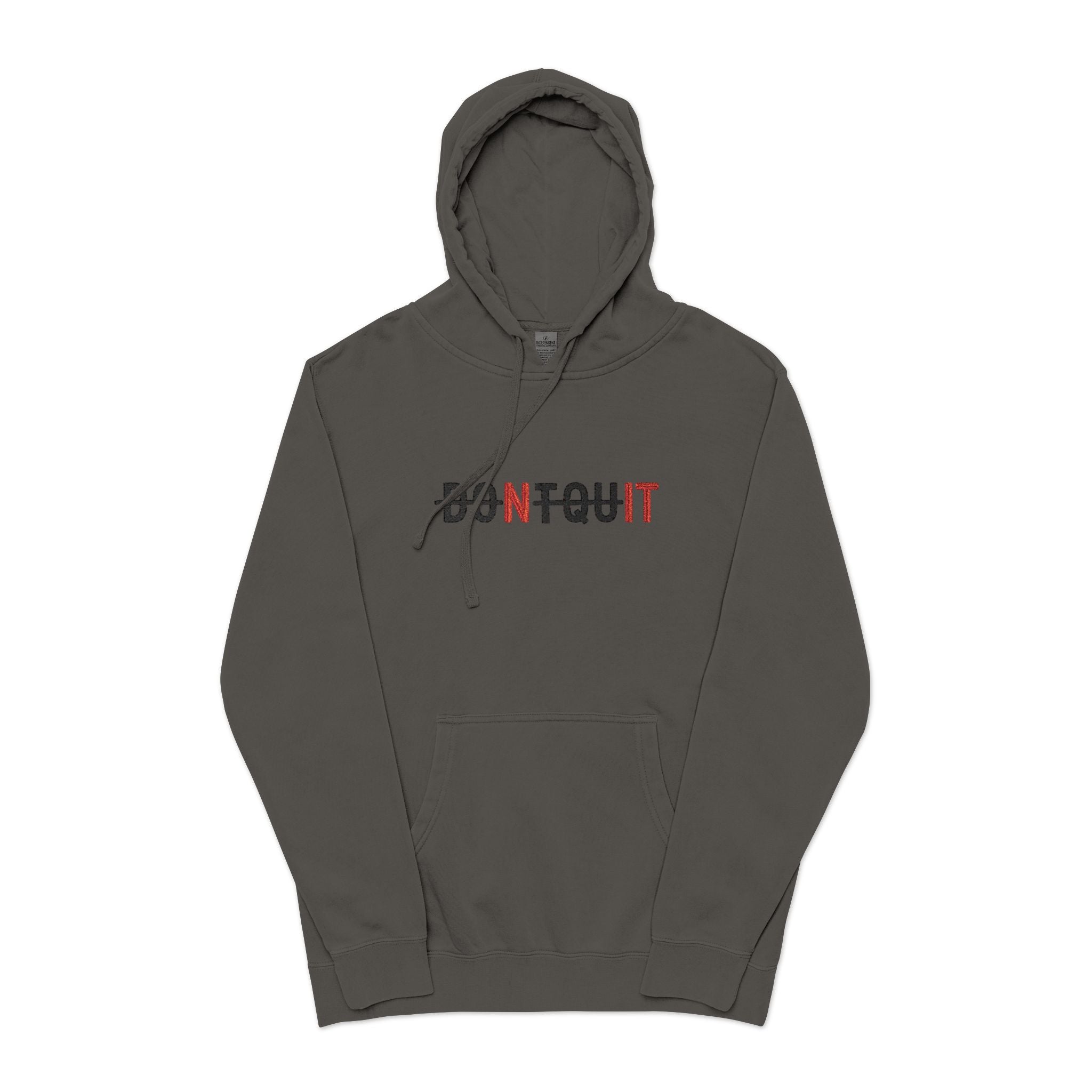 Hoodie, ’Don’t Quit’ Distressed Script Pigment-Dyed Fleece - S / Pigment Black - Hoodie