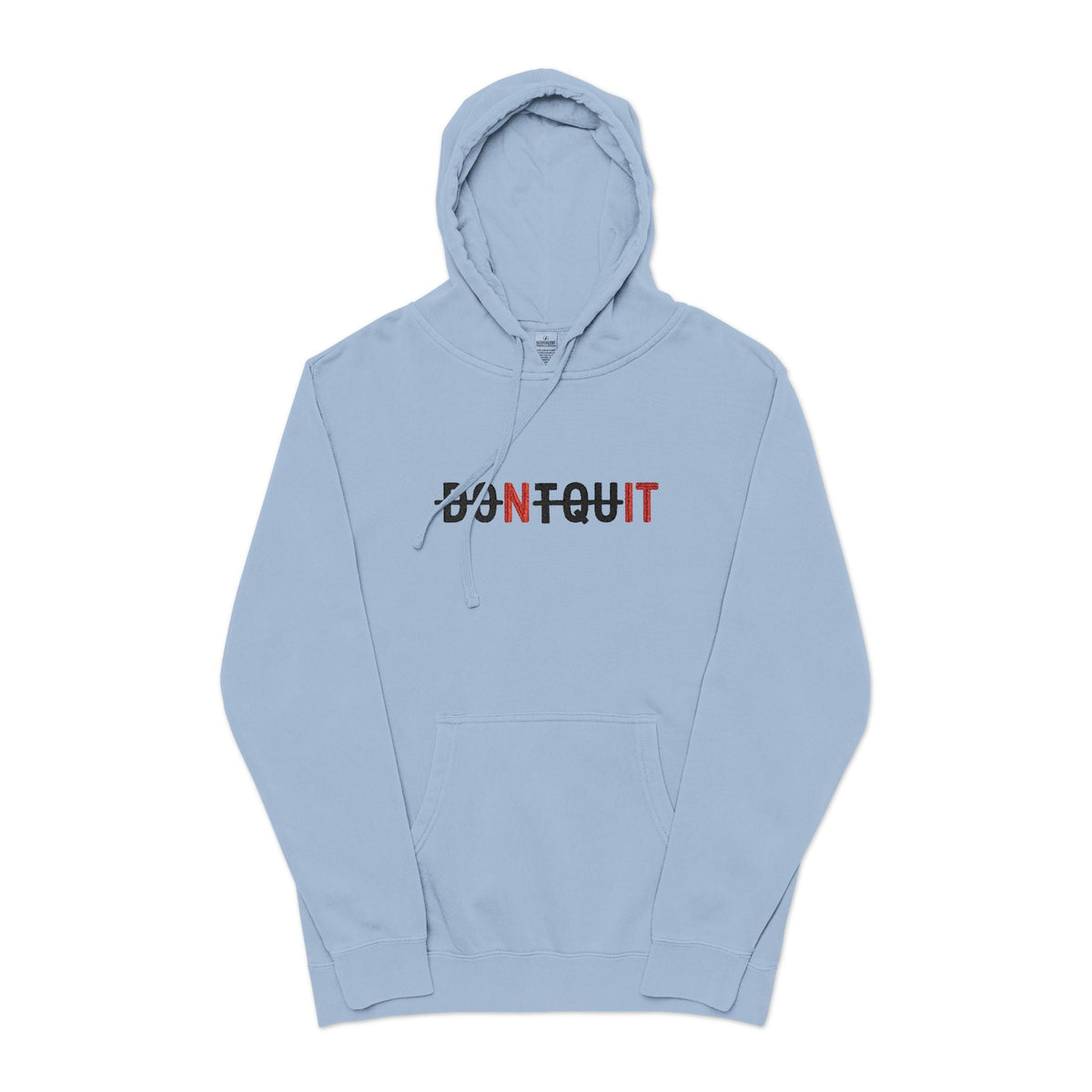 Hoodie, ’Don’t Quit’ Distressed Script Pigment-Dyed Fleece - S / Pigment Light Blue - Hoodie
