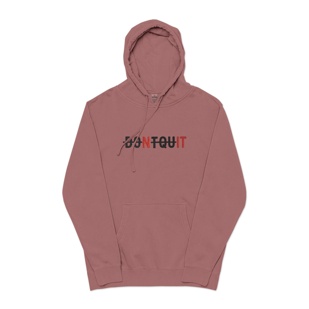 Hoodie, ’Don’t Quit’ Distressed Script Pigment-Dyed Fleece - S / Pigment Maroon - Hoodie