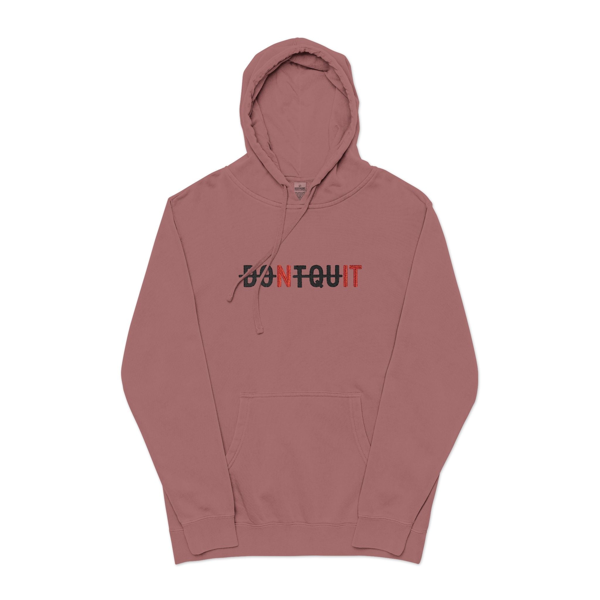 Hoodie, ’Don’t Quit’ Distressed Script Pigment-Dyed Fleece - S / Pigment Maroon - Hoodie