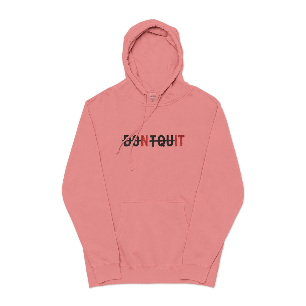 Hoodie, ’Don’t Quit’ Distressed Script Pigment-Dyed Fleece - S / Pigment Pink - Hoodie