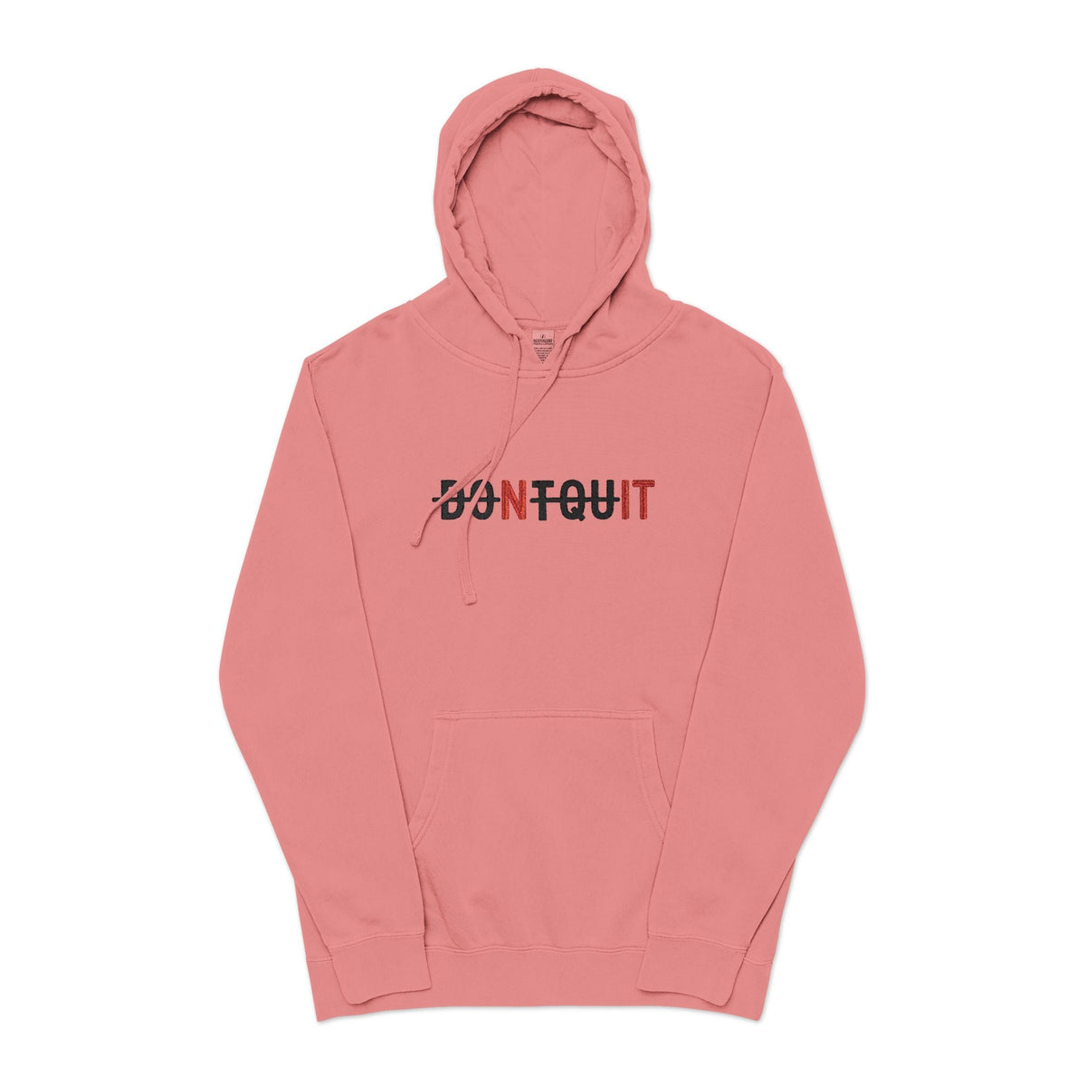 Hoodie, ’Don’t Quit’ Distressed Script Pigment-Dyed Fleece - S / Pigment Pink - Hoodie