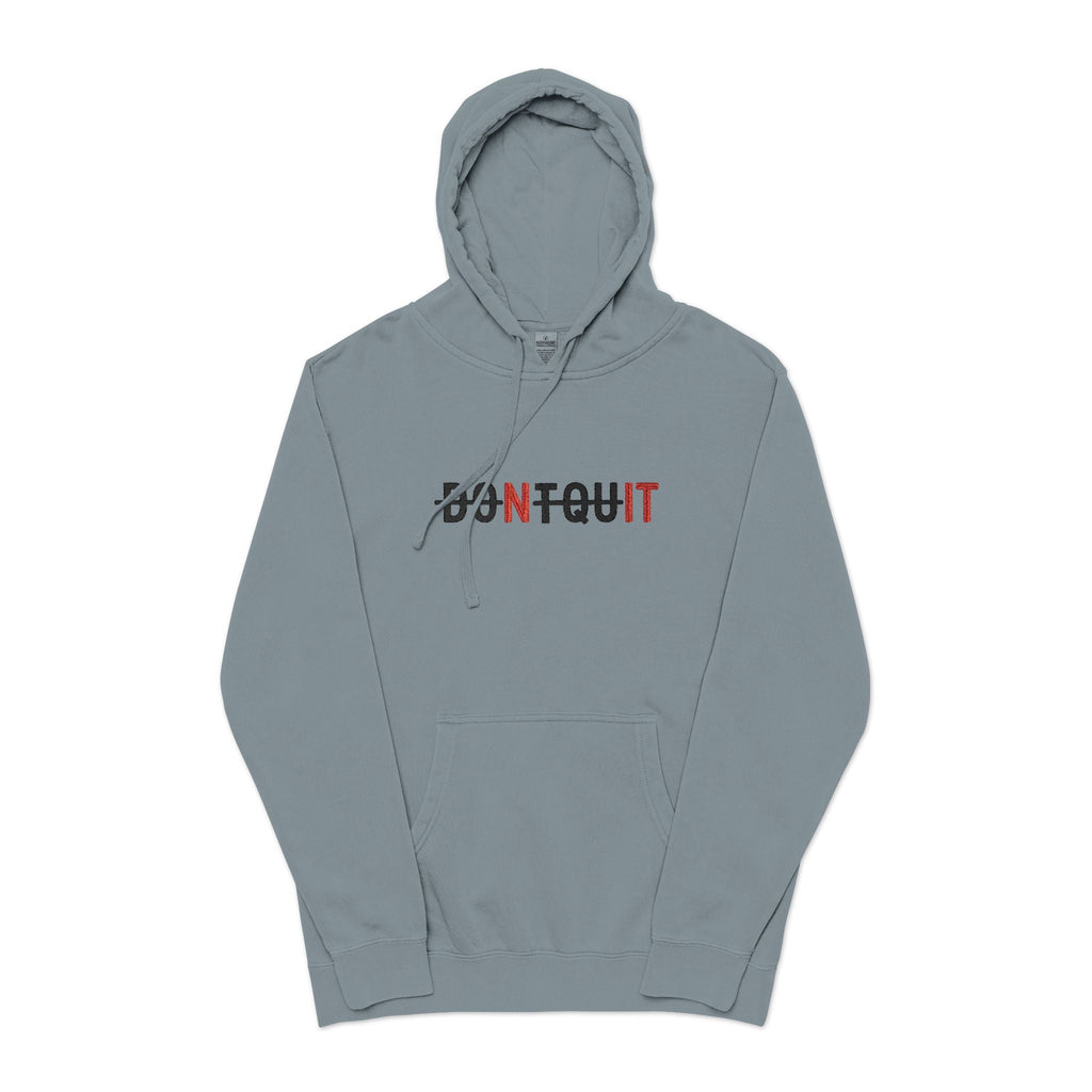 Hoodie, ’Don’t Quit’ Distressed Script Pigment-Dyed Fleece - S / Pigment Slate Blue - Hoodie