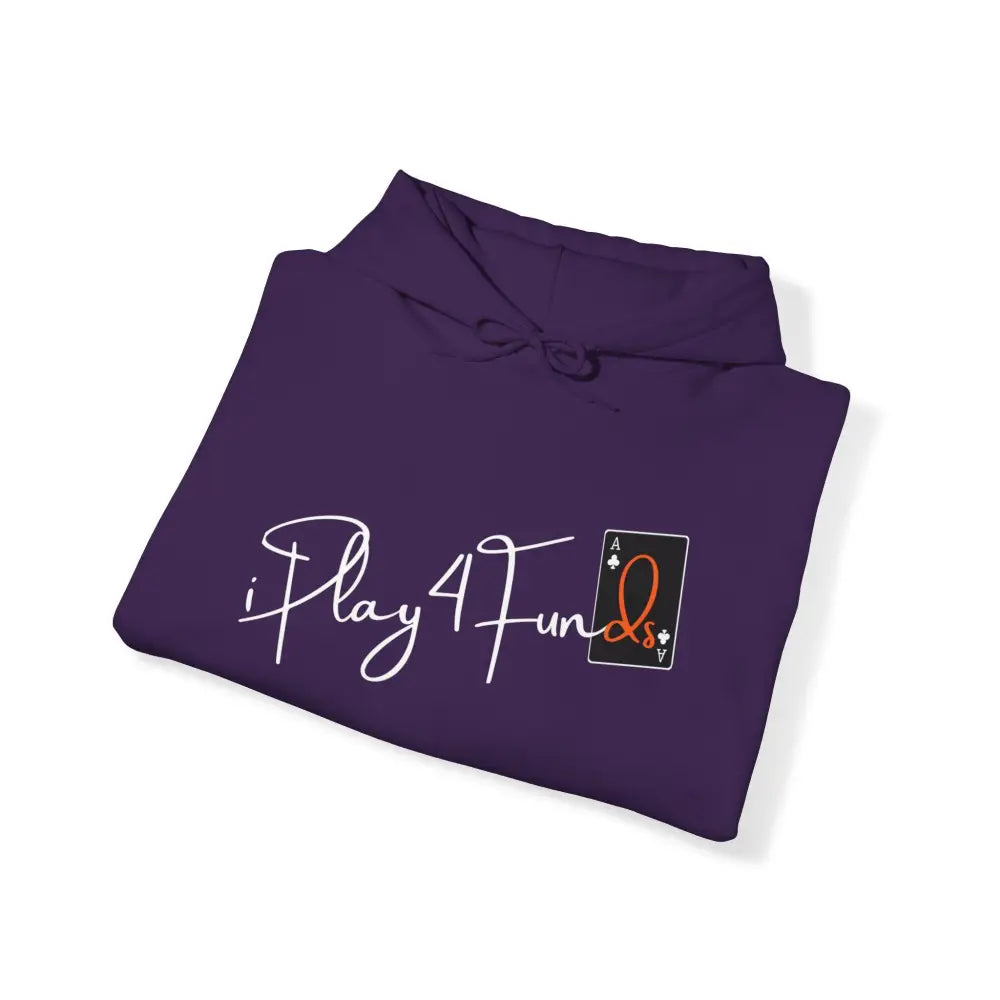Purple iPlay4Funds Poker apparel Hoodie featuring the iconic ‘iPlay4Funds’ logo on the chest. Crafted from a cotton-polyester blend, p