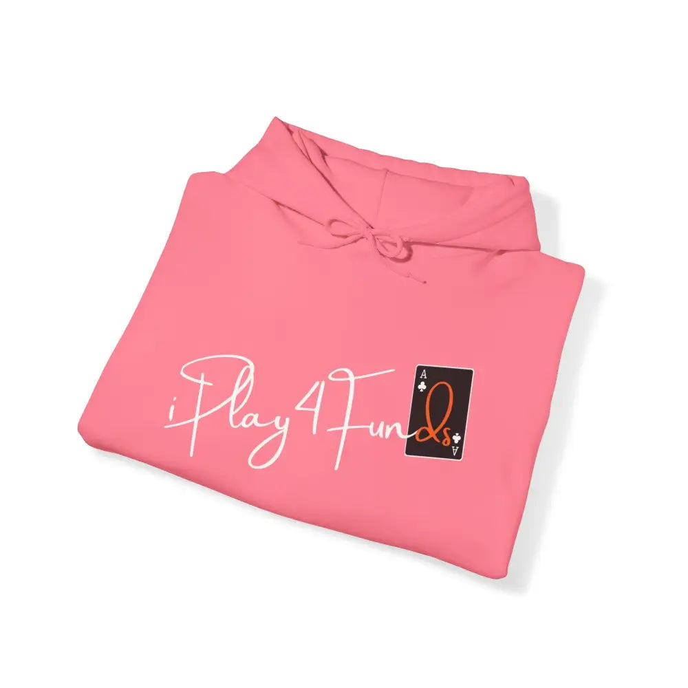 Pink iPlay4Funds Poker apparel Hoodie featuring the iconic ‘iPlay4Funds’ logo on the chest. Crafted from a cotton-polyester blend, perfect for poker players who want to showcase their passion and stay cozy.