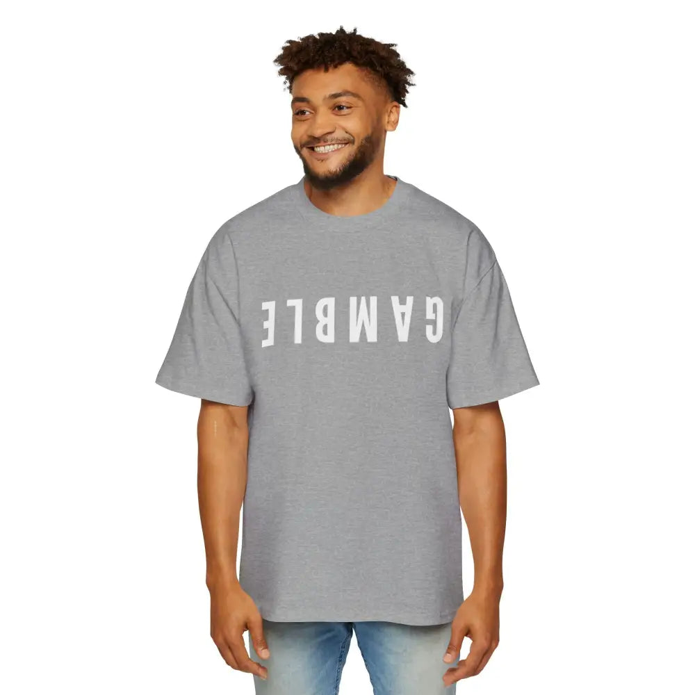 Sports Gray Oversized men's poker t-shirt with "Long Walks in the Big Blind" quote on back – funny poker gift idea for players. 