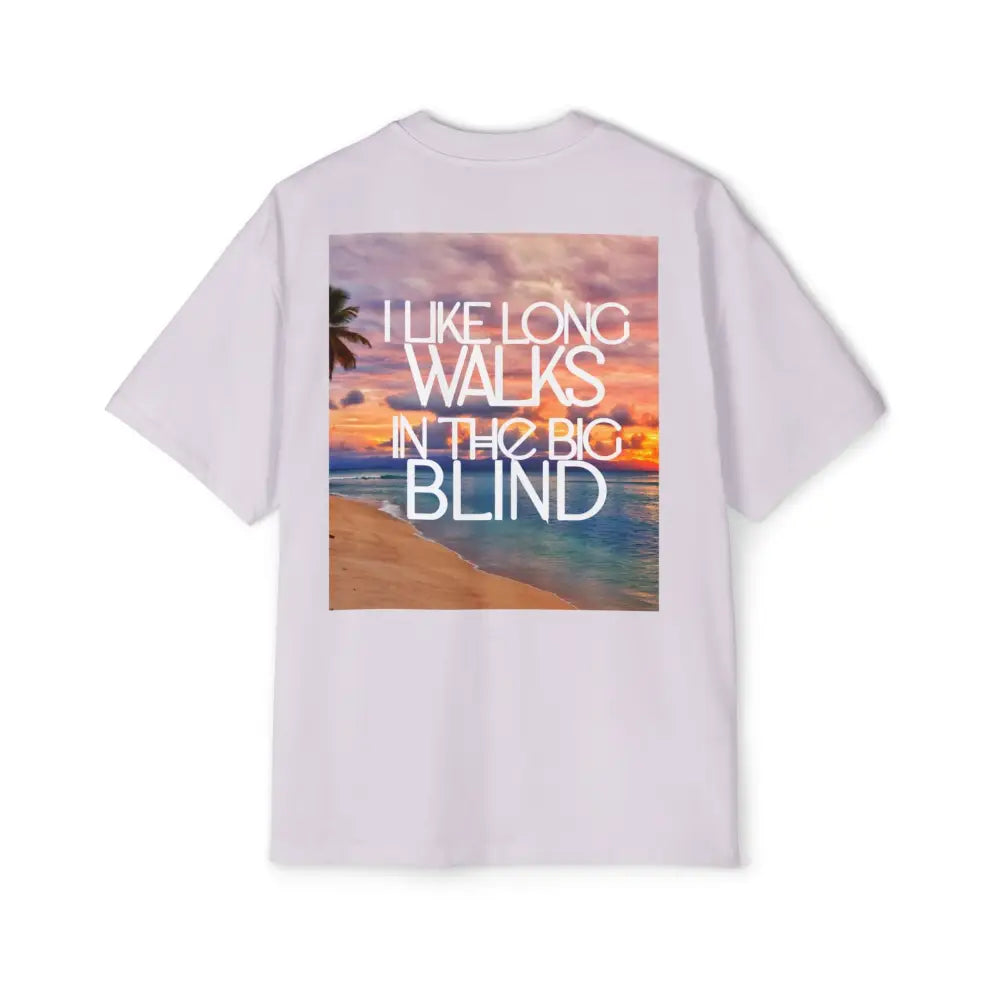 Lilac Oversized men's poker t-shirt with "Long Walks in the Big Blind" quote on back in white text – funny poker gift idea for players.
Front: GAMBLE (Black Text)