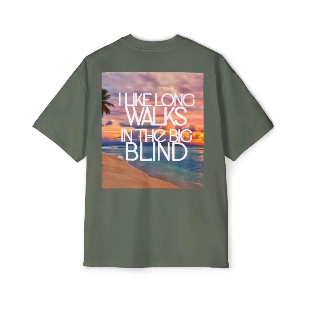 Forest Green Oversized men's poker t-shirt with "Long Walks in the Big Blind" quote on back – funny poker gift idea for players.
Front: GAMBLE