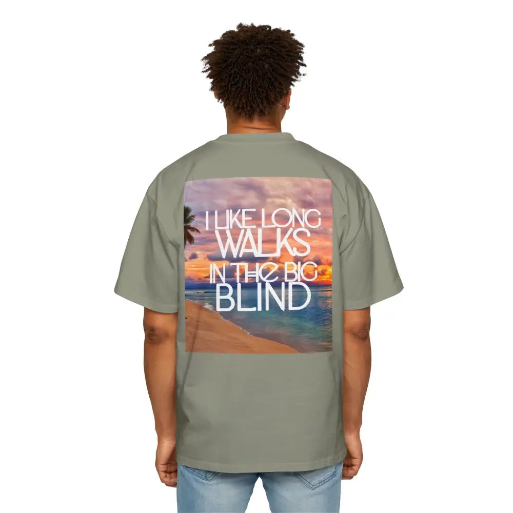 Old Green Oversized men's poker t-shirt with "Long Walks in the Big Blind" quote on back in white text – funny poker gift idea for players.
Front: GAMBLE (Black Text)