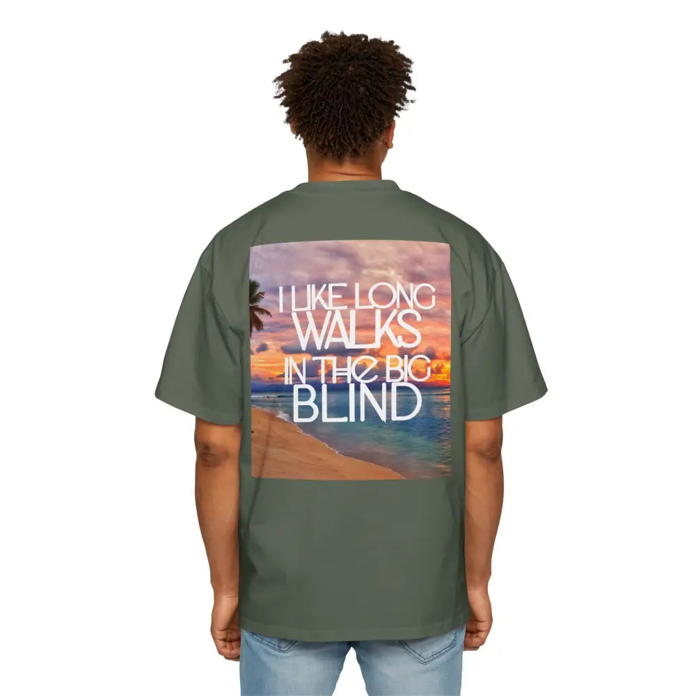 Green Oversized men's poker t-shirt with "Long Walks in the Big Blind" quote on back – funny poker gift idea for players.
Front: GAMBLE