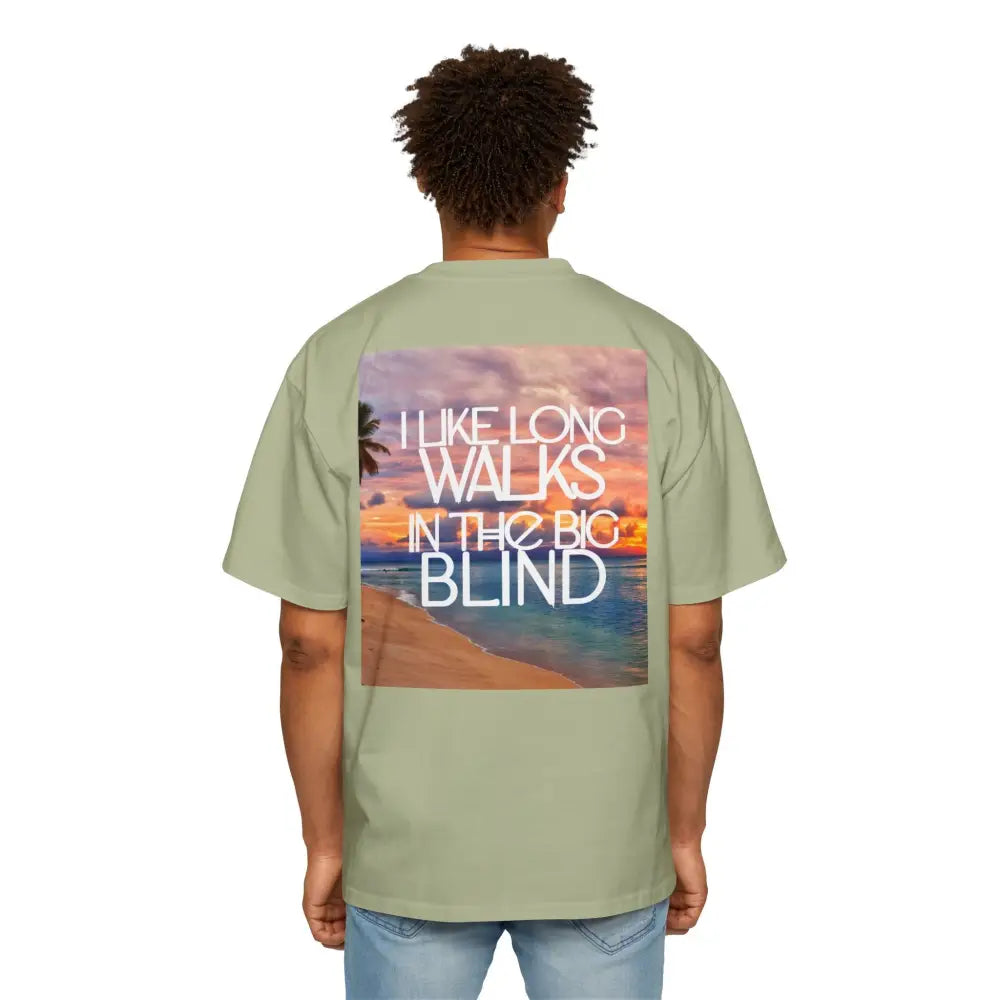 Tree Green Oversized men's poker t-shirt with "Long Walks in the Big Blind" quote on back in white text – funny poker gift idea for players.
Front: GAMBLE (Black Text)