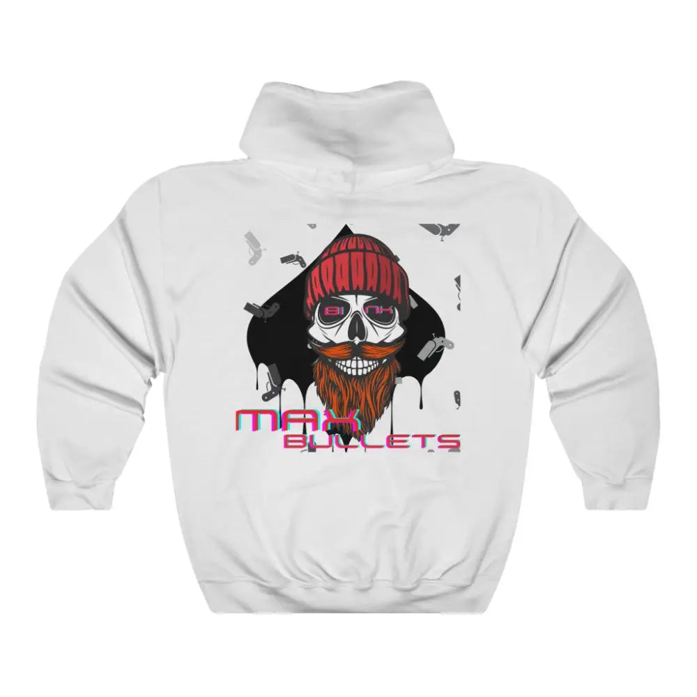 White poker hoodie featuring the bold Gear of Gamble logo on the front, crafted from a comfortable cotton blend perfect for poker players. Ideal poker clothing for those who want to show their passion for the game.