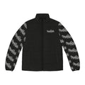 Men’s Puffer Jacket, Black All-Over Logo Sleeve Puffer - S / Black zipper - All Over Prints