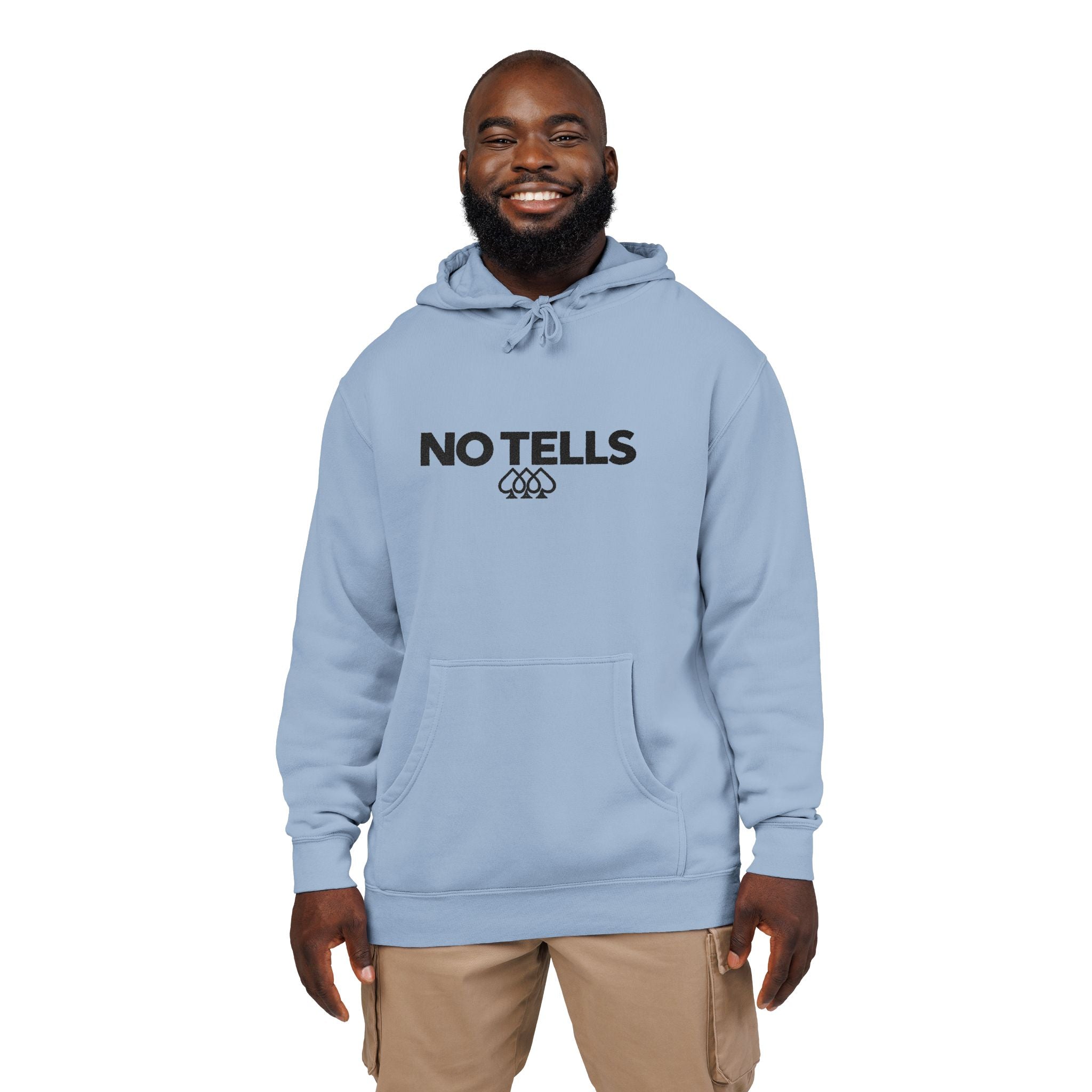 NO TELLS Embroidered Poker Hoodie | Gear of Gamble - S / Pigment Light Blue - Hoodie