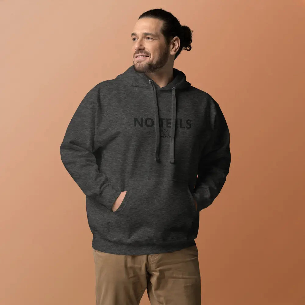 Embroidered "NO TELLS" poker hoodie – high-quality poker apparel for serious cash game and tournament players.