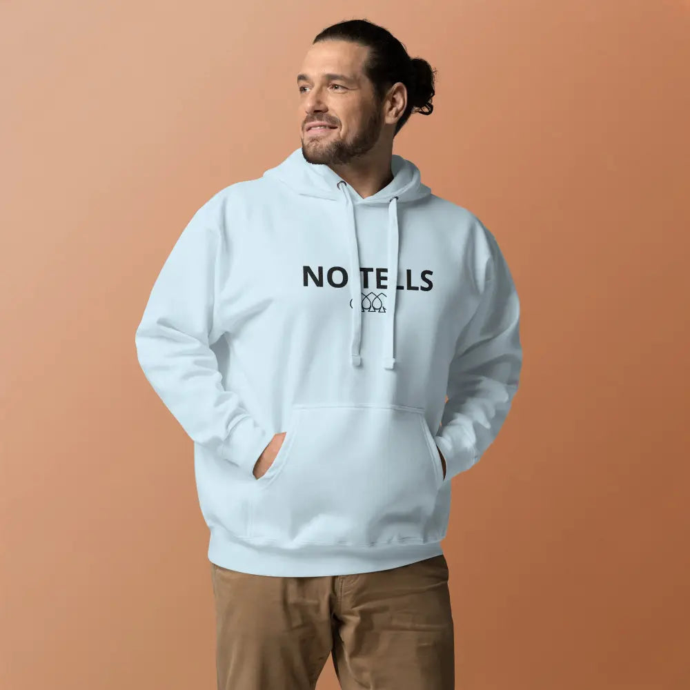 Embroidered "NO TELLS" poker hoodie – high-quality poker apparel for serious cash game and tournament players.