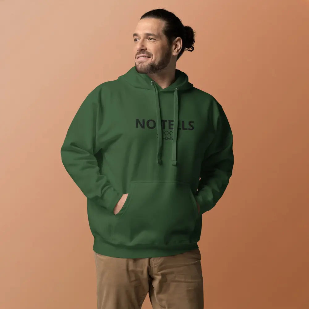 Embroidered "NO TELLS" poker hoodie – high-quality poker apparel for serious cash game and tournament players.
