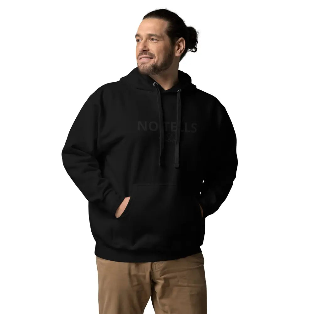 Embroidered "NO TELLS" poker hoodie – high-quality poker apparel for serious cash game and tournament players.