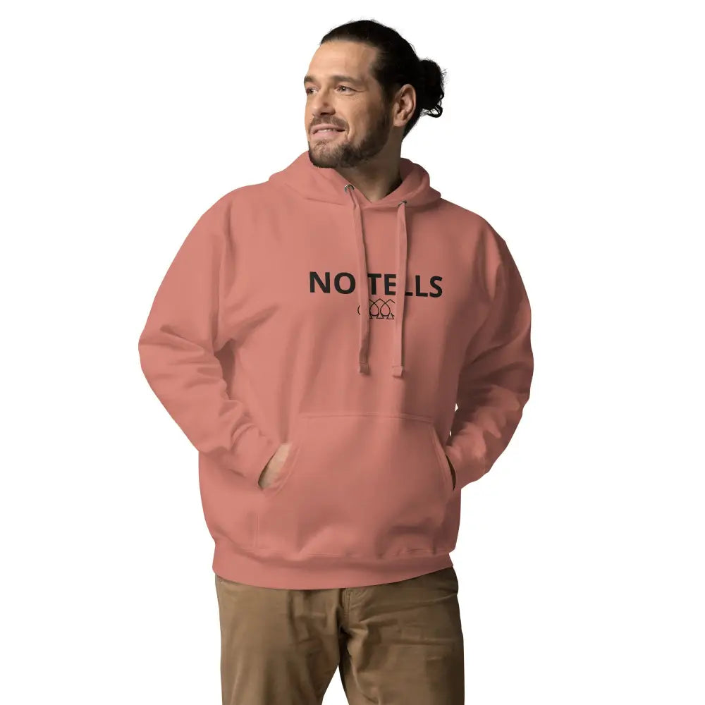 Embroidered "NO TELLS" poker hoodie – high-quality poker apparel for serious cash game and tournament players.