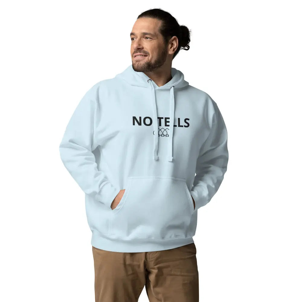 Embroidered "NO TELLS" poker hoodie – high-quality poker apparel for serious cash game and tournament players.