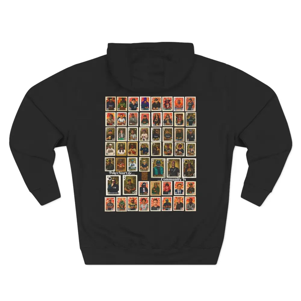 Premium black poker hoodie featuring "PokerAintLife" graphic – streetwear for poker players and grinders.
