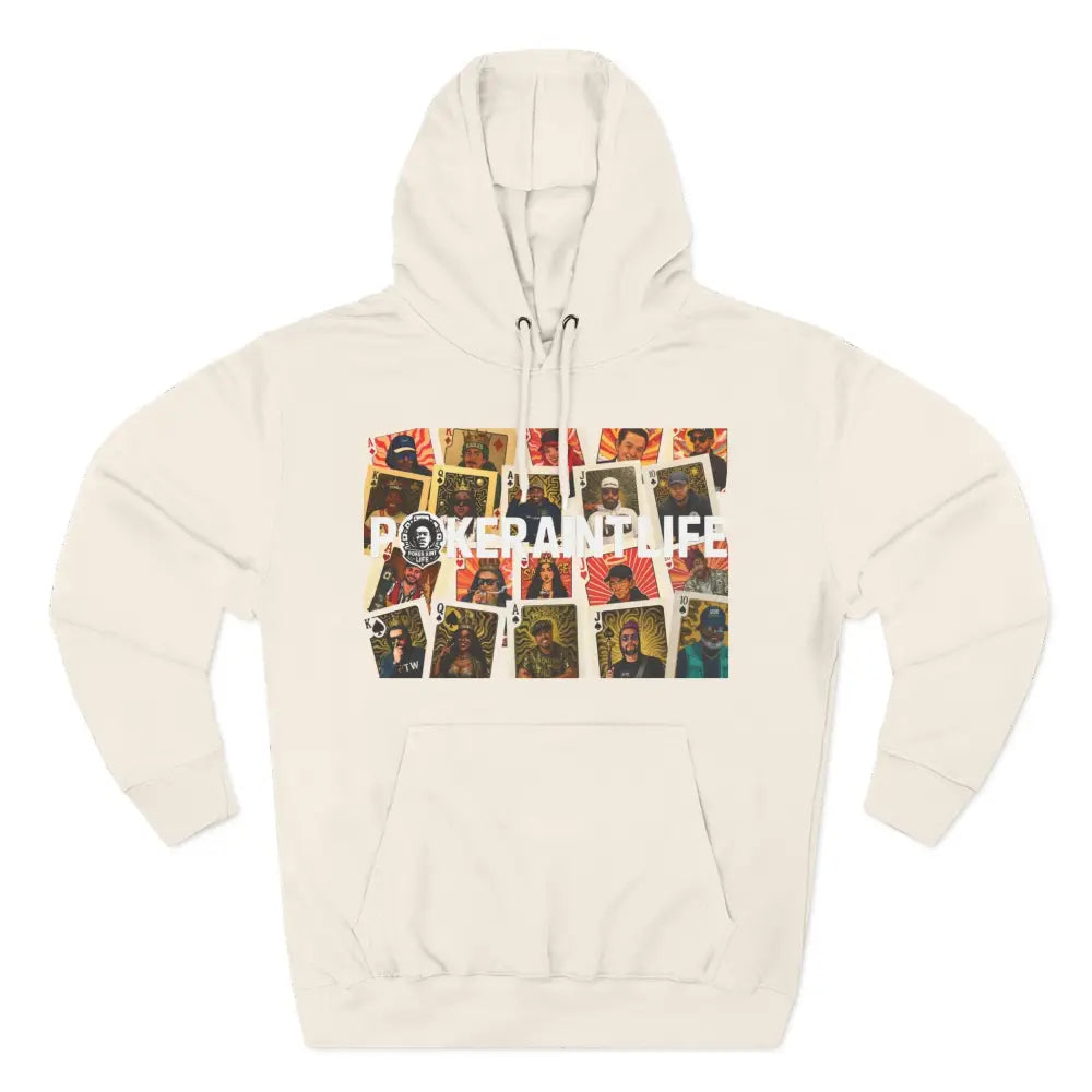Premium beige poker hoodie featuring "PokerAintLife" graphic – streetwear for poker players and grinders.