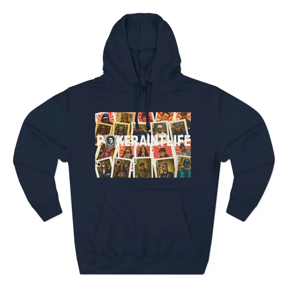 Premium black poker hoodie featuring "PokerAintLife" graphic – streetwear for poker players and grinders.