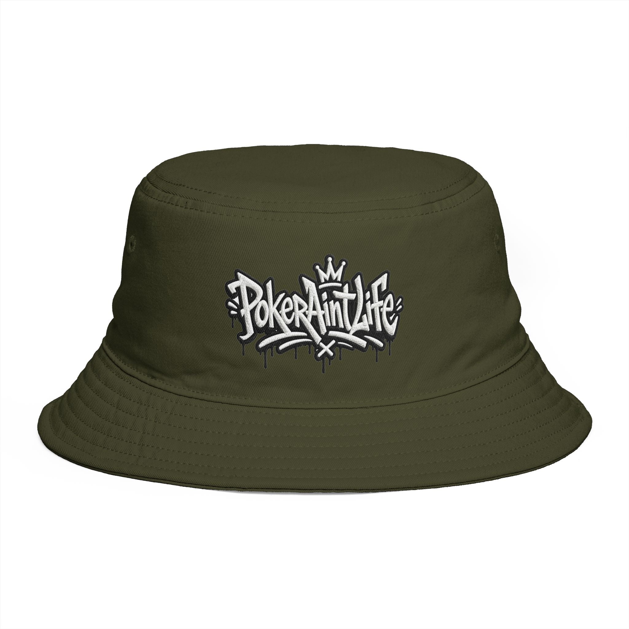 Poker Ain’t Life Embroidered Bucket Hat, Streetwear Poker Player Cap - One size / Army - Hats