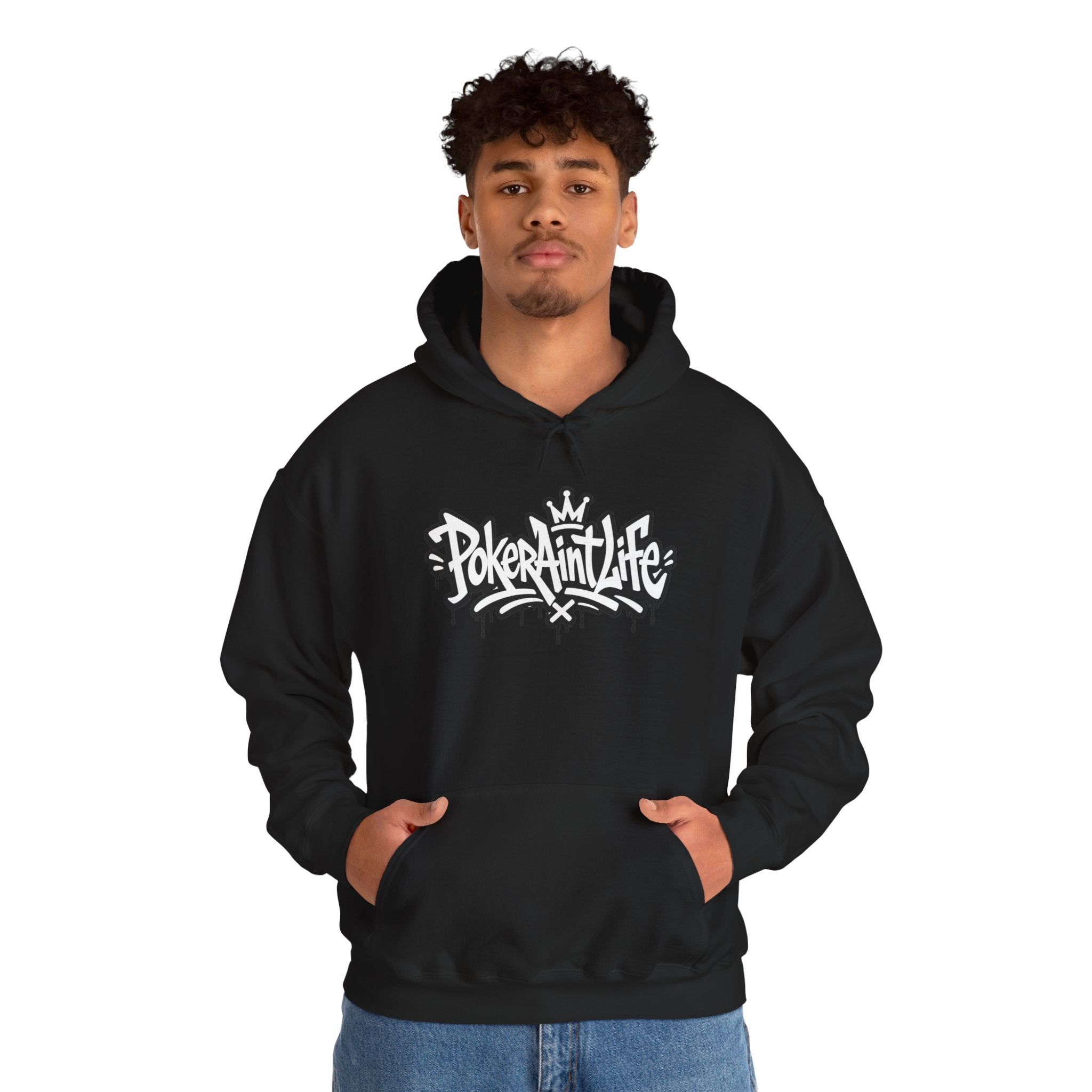 Poker Ain't Life graffiti poker hoodie in black