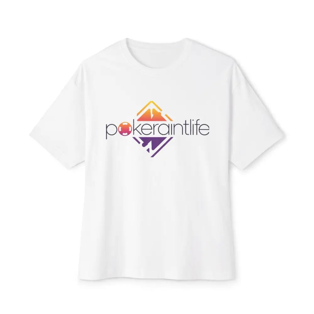 White t-shirt with 'pokeraintlife' logo on a white background