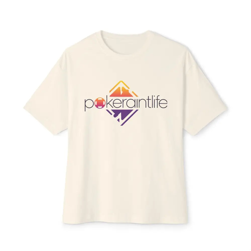 Beige t-shirt with 'pokeraintlife' logo on a white background