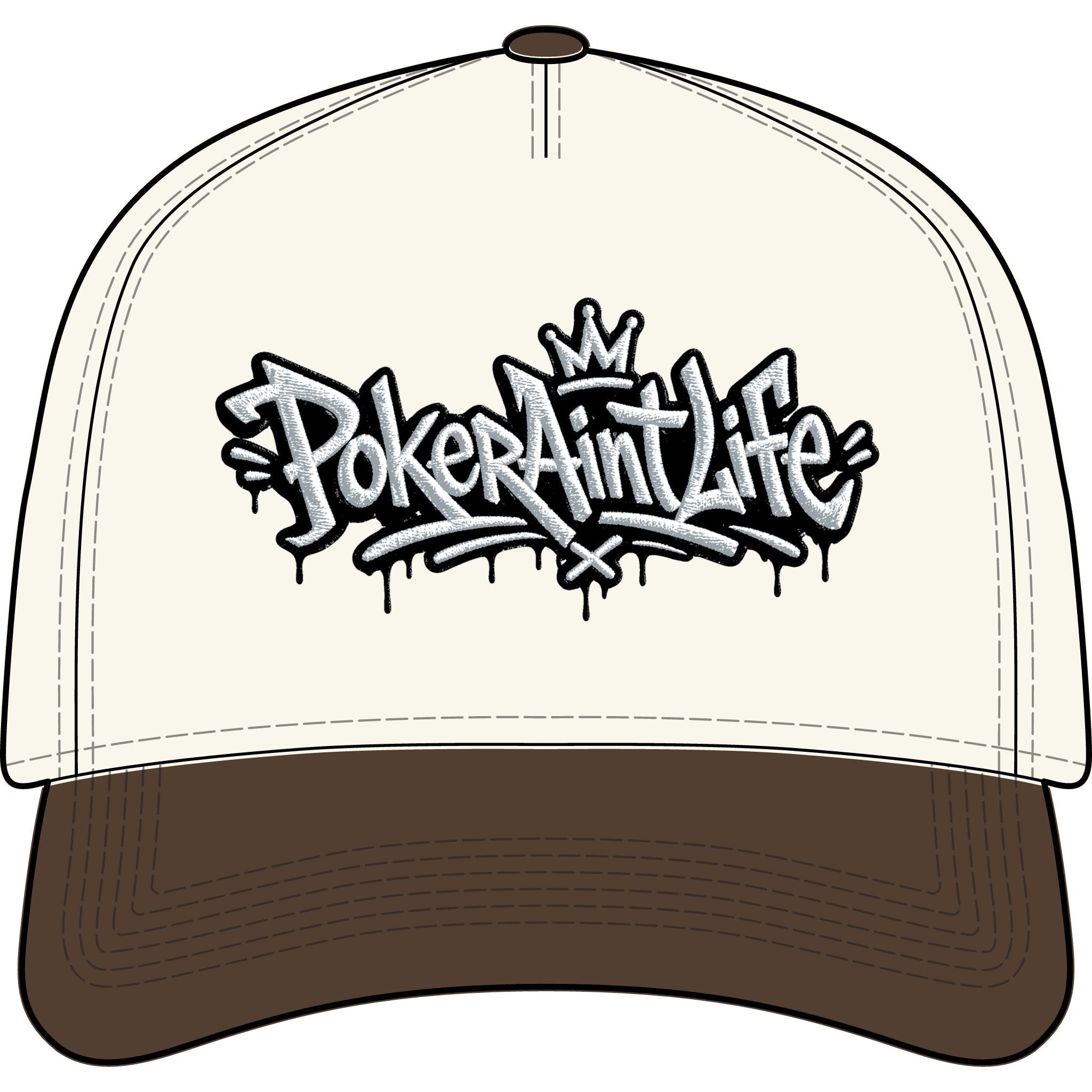 Poker Ain't Life embroidered two-tone poker cap in natural and walnut