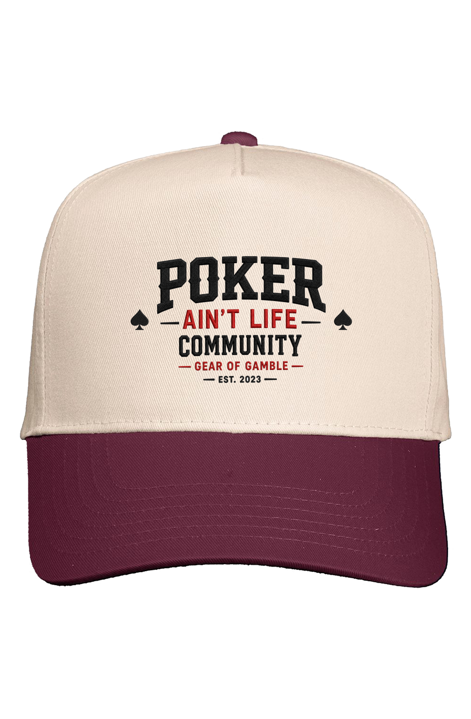 Poker Ain't Life two-tone dad hat in natural and maroon