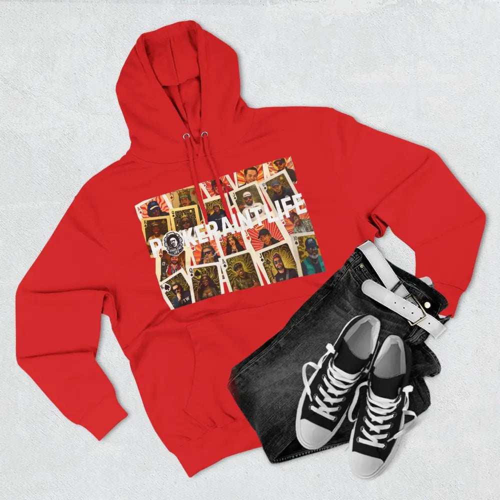 Premium multi color poker hoodie featuring "PokerAintLife" graphic with pro player poker cards design – streetwear for poker players and grinders.