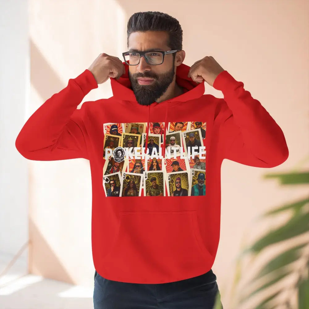 Premium multi color poker hoodie featuring "PokerAintLife" graphic with pro player poker cards design – streetwear for poker players and grinders.