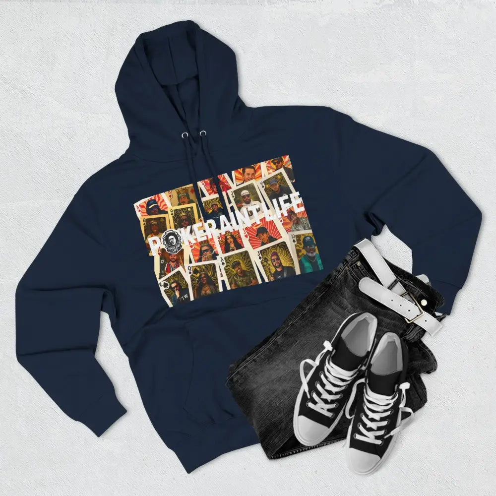 Premium multi color poker hoodie featuring "PokerAintLife" graphic with pro player poker cards design – streetwear for poker players and grinders.