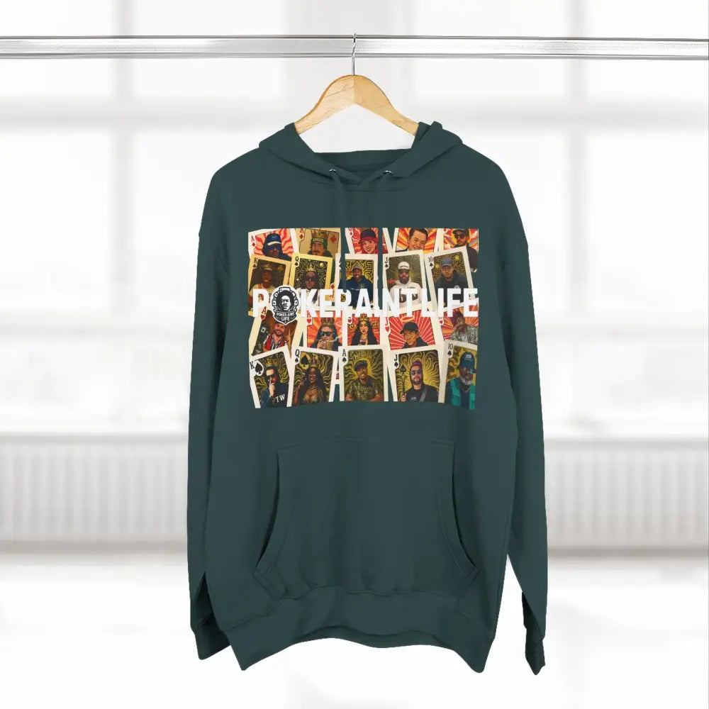 Premium multi color poker hoodie featuring "PokerAintLife" graphic with pro player poker cards design – streetwear for poker players and grinders.