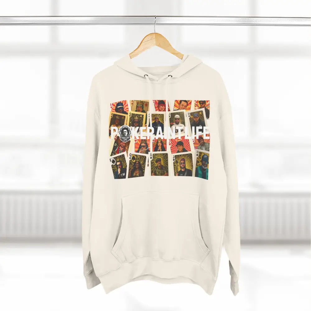 Premium multi color poker hoodie featuring "PokerAintLife" graphic with pro player poker cards design – streetwear for poker players and grinders.